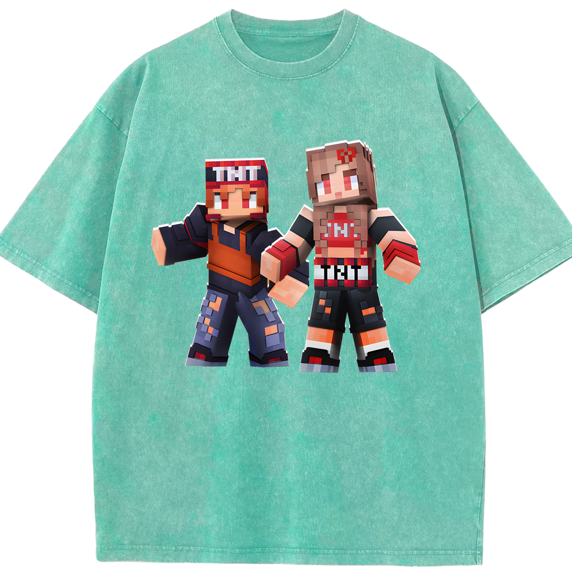 （画像用） マインクラフト ブロックの世界 Minecraft MC Block world 綿100% ヴィンテージ風 半袖Tシャツ（フロントプリント）